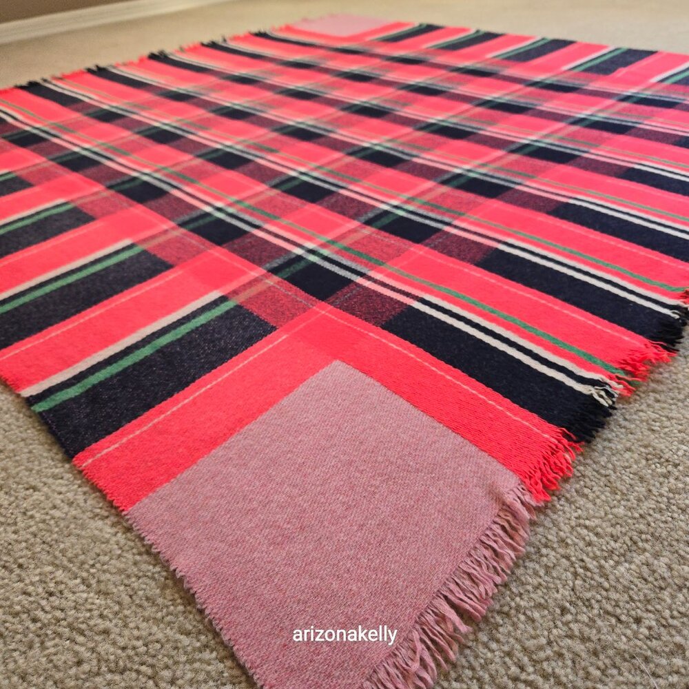 NWOT J. Crew Hot Pink Wool Plaid Square Scarf - Picture 6 of 13